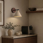 Organic Modern Cone Travertine Wall Sconce Wood Backplate - Image 9