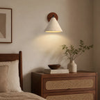 Organic Modern Cone Travertine Wall Sconce Wood Backplate - Image 6