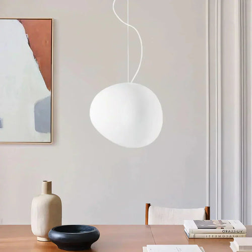 EdelSchein: Weiße Kieselstein Pendelleuchte – Milchglas Design für Esszimmer & Wohnzimmer - Image 2