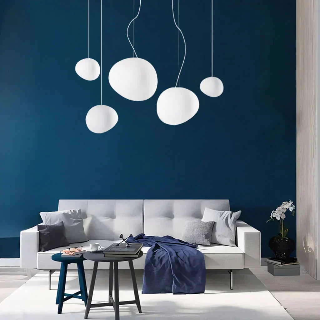 EdelSchein: Weiße Kieselstein Pendelleuchte – Milchglas Design für Esszimmer & Wohnzimmer - Image 8