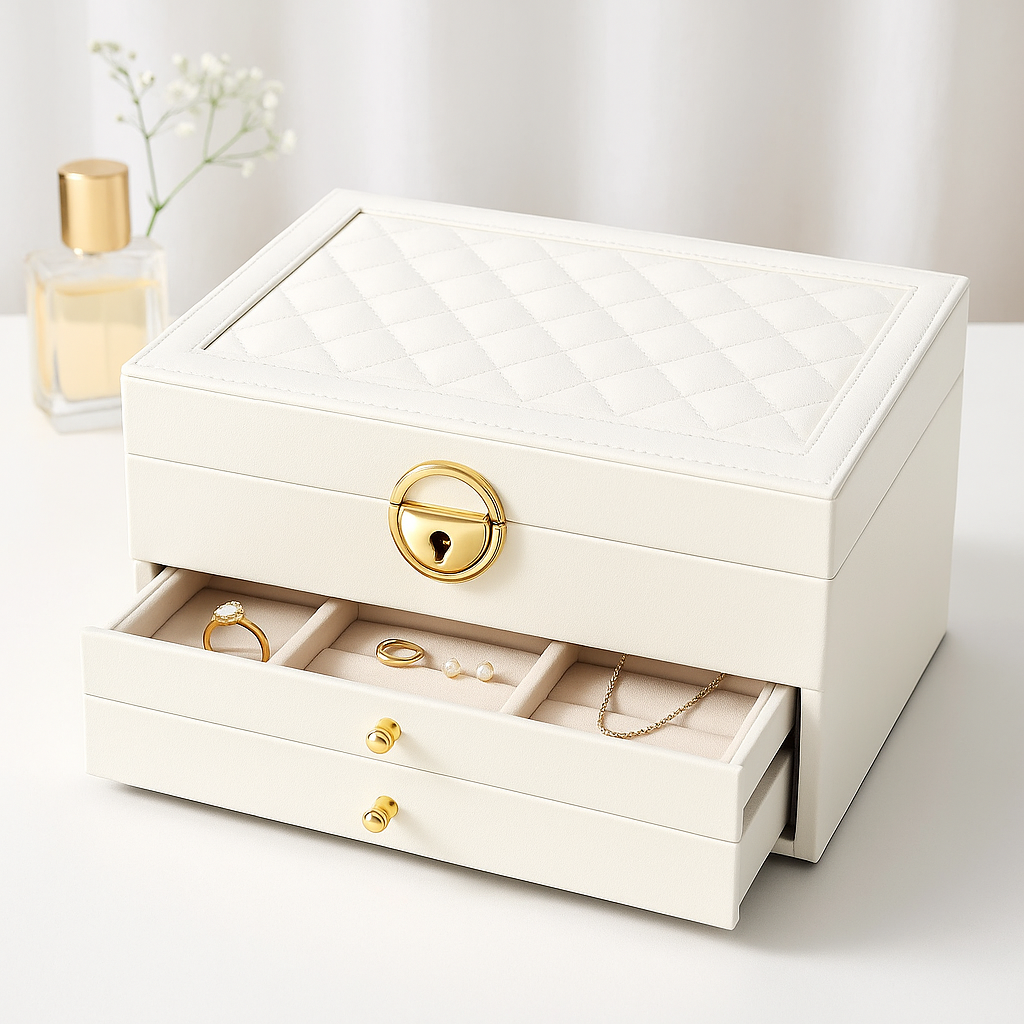 Compact Jewellery Organiser Box with Tiered Storage
