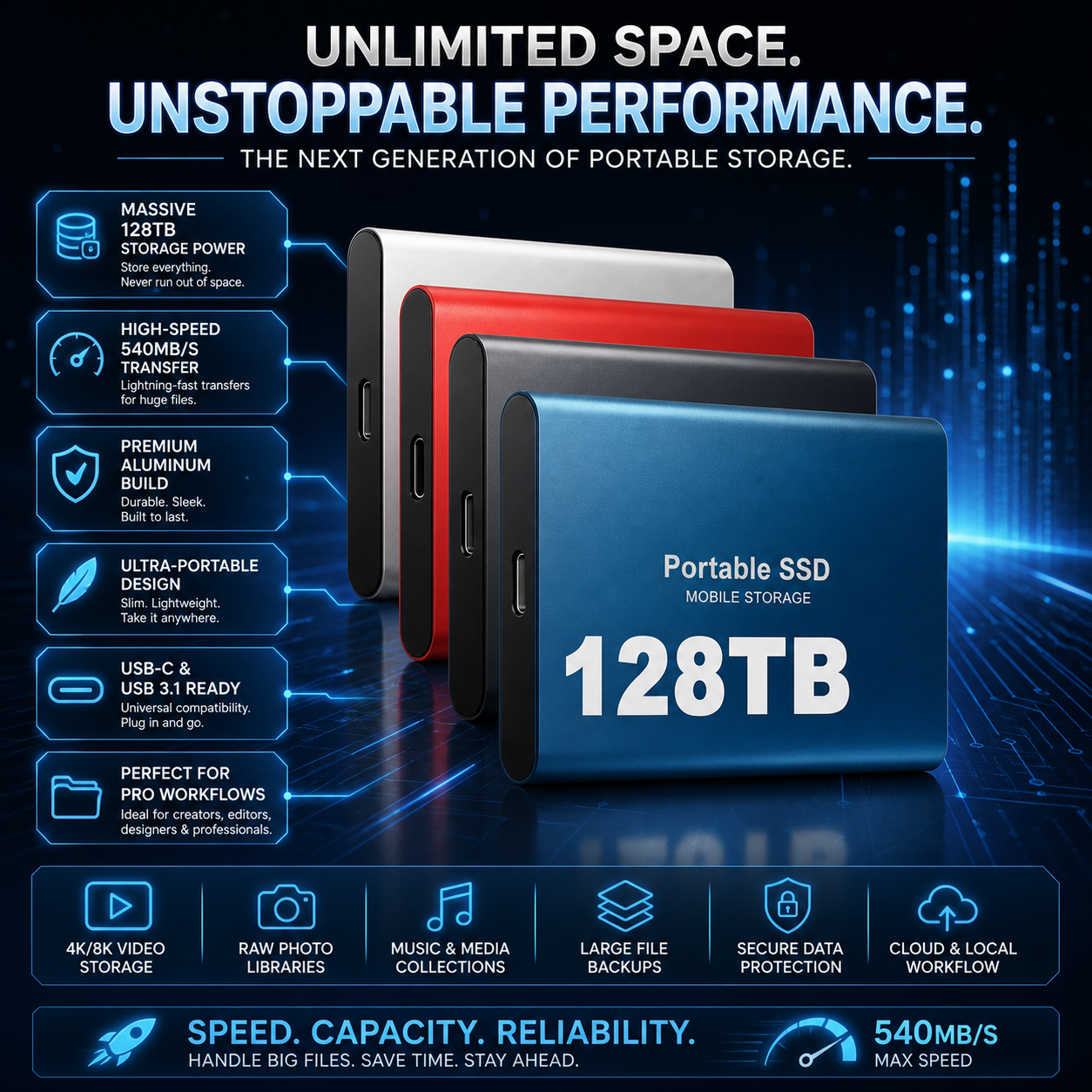 External Hard Drive Portable SSD High Speed USB Storage 128tb - Image 4