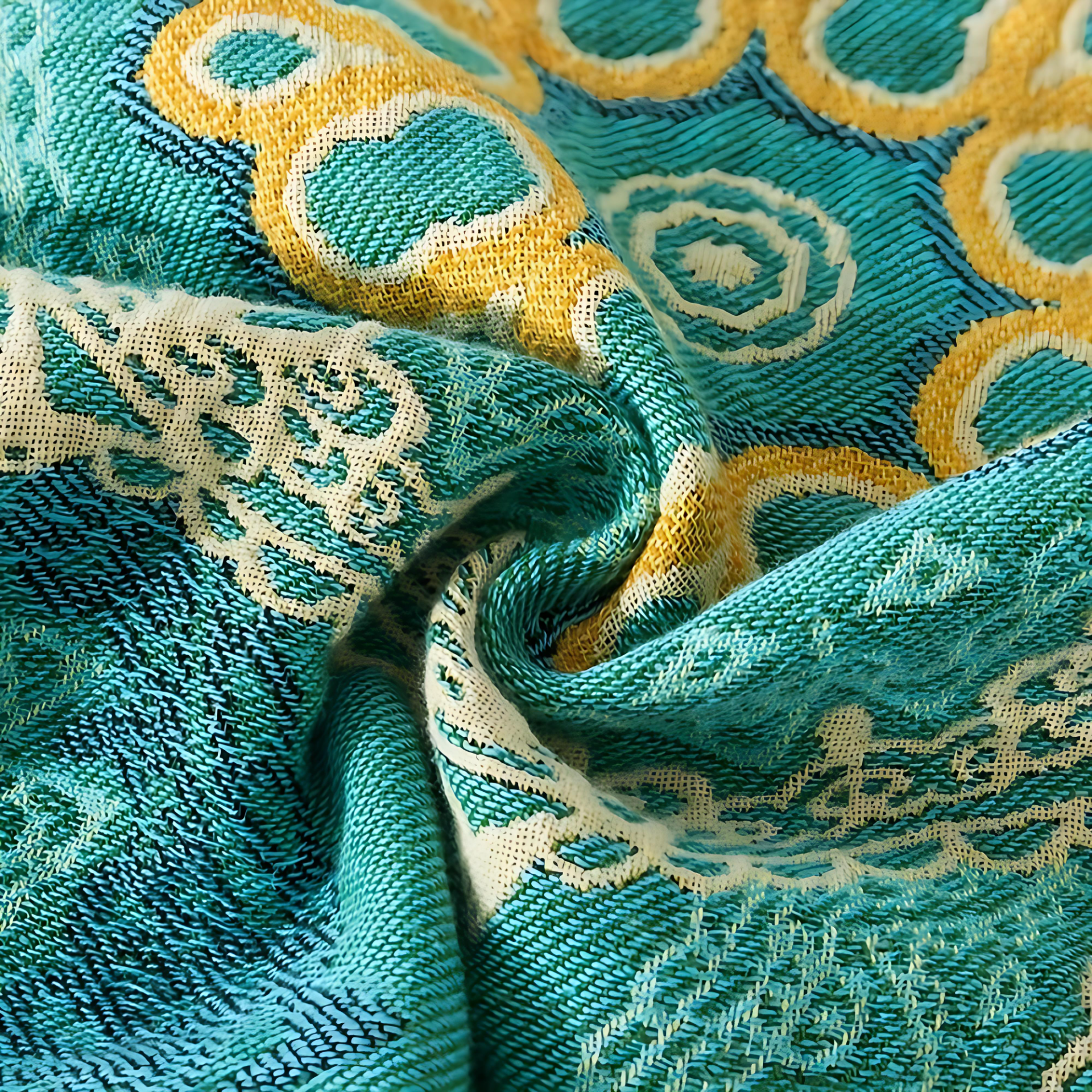 Farbmandala: Atmungsaktive Baumwolldecke mit teal-goldenem Muster & Boho-Stil – für Couch & Bett - Image 4