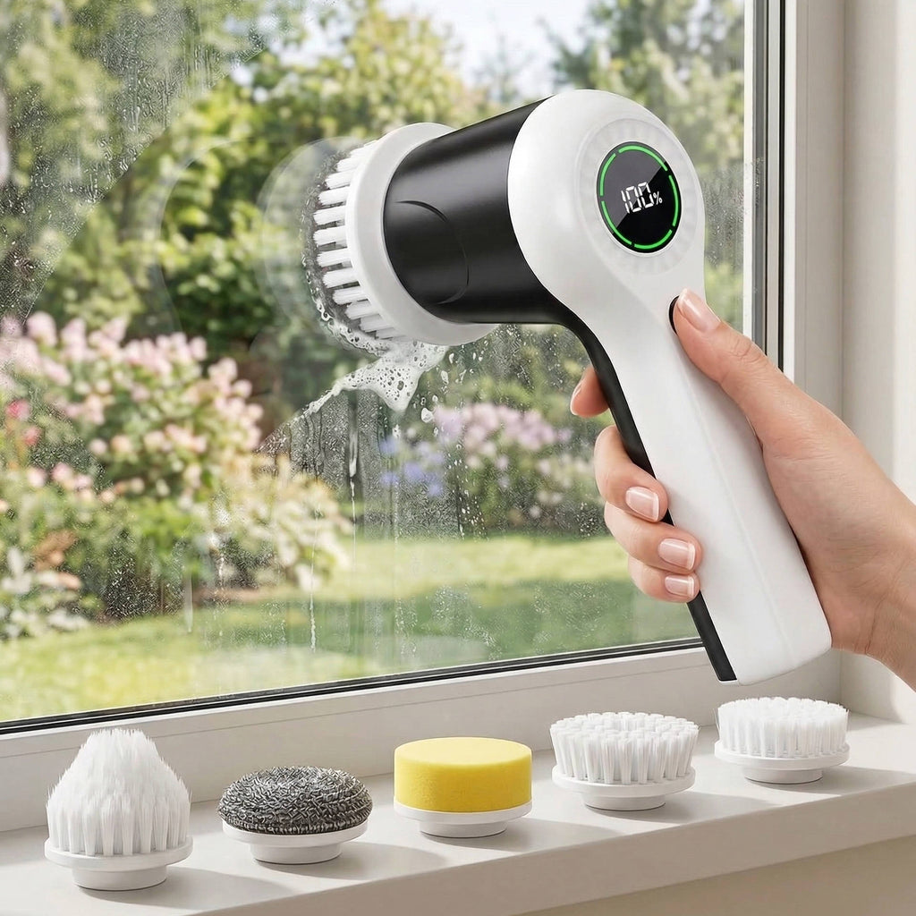 Cordless Electric Spin Scrubber with 2 Speeds & Battery Display, 6 Head Cleaning Brush for Bathroom, Sink & Window - Image 3