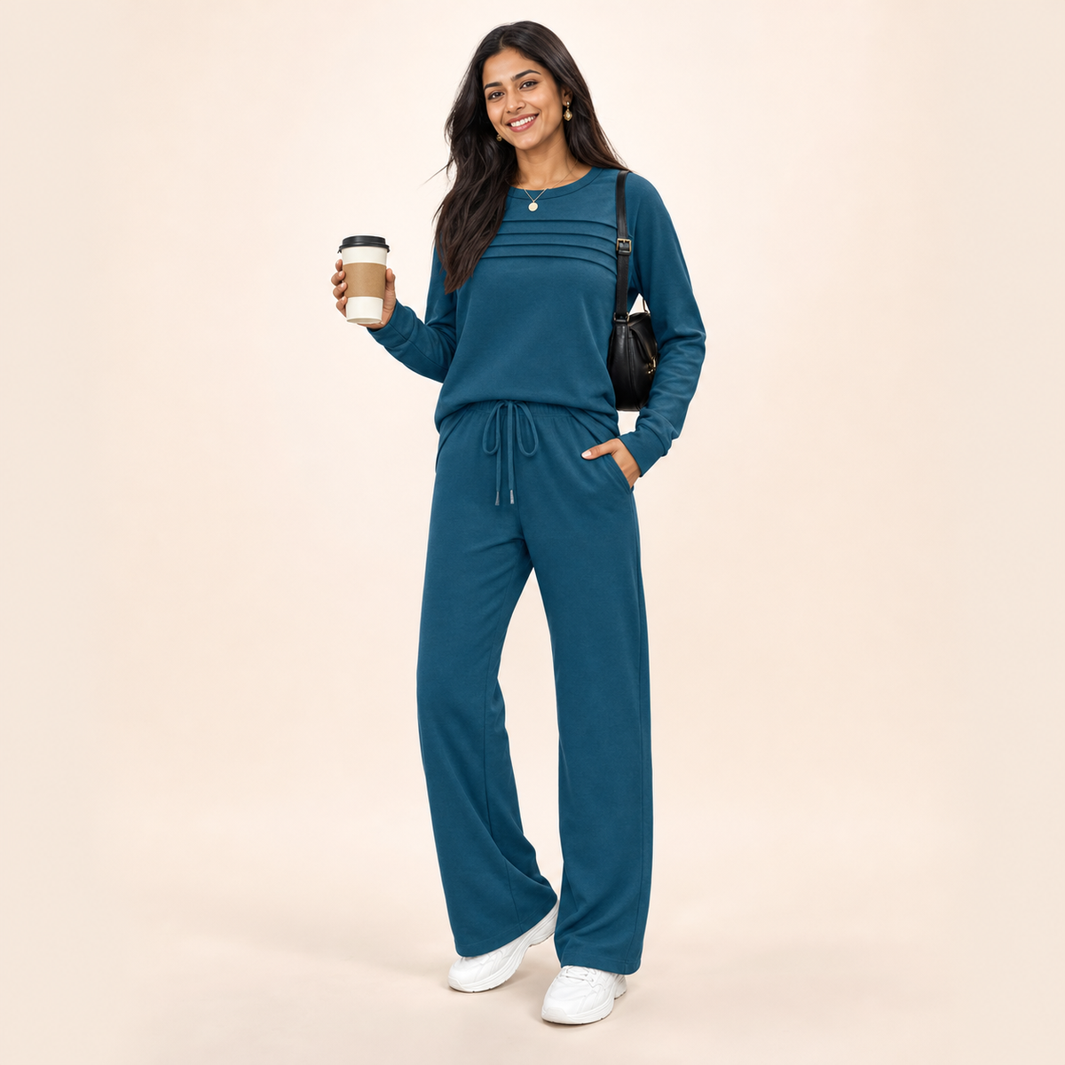 Women's 2 Piece Lounge Set Crew Neck Top Drawstring Pants