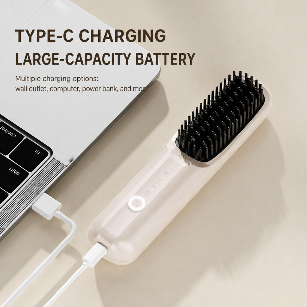 Cordless Hair Straightener Brush Portable Negative Ion Ceramic Hot Comb