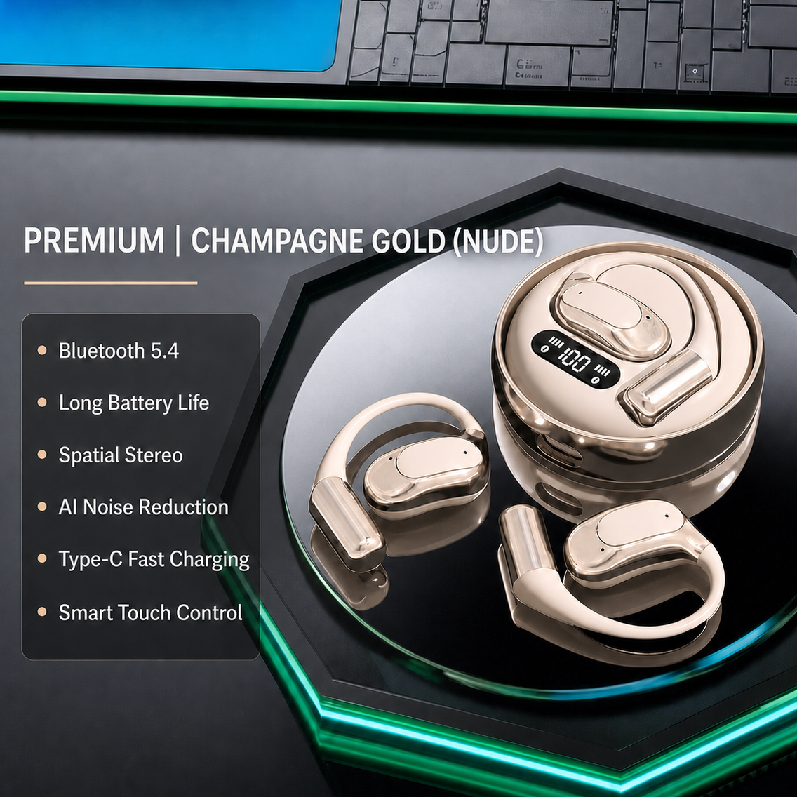 Open-Ear Wireless Earbuds Air Conduction Running Workout Ear Hook
