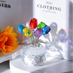 Crystal Rose Figurine Eternal Glass Flower Vase Gift Her
