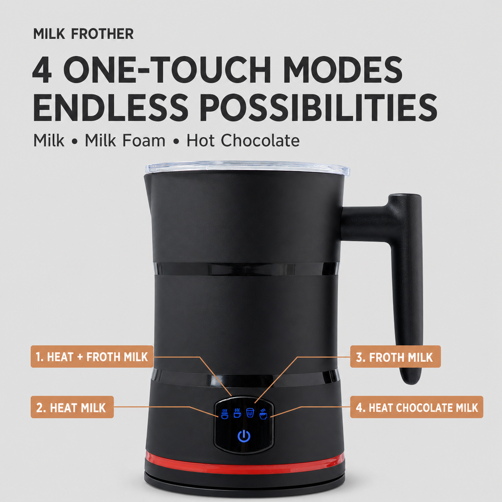 Electric Milk Frother Steamer Stainless Steel Hot Cold Foam Maker