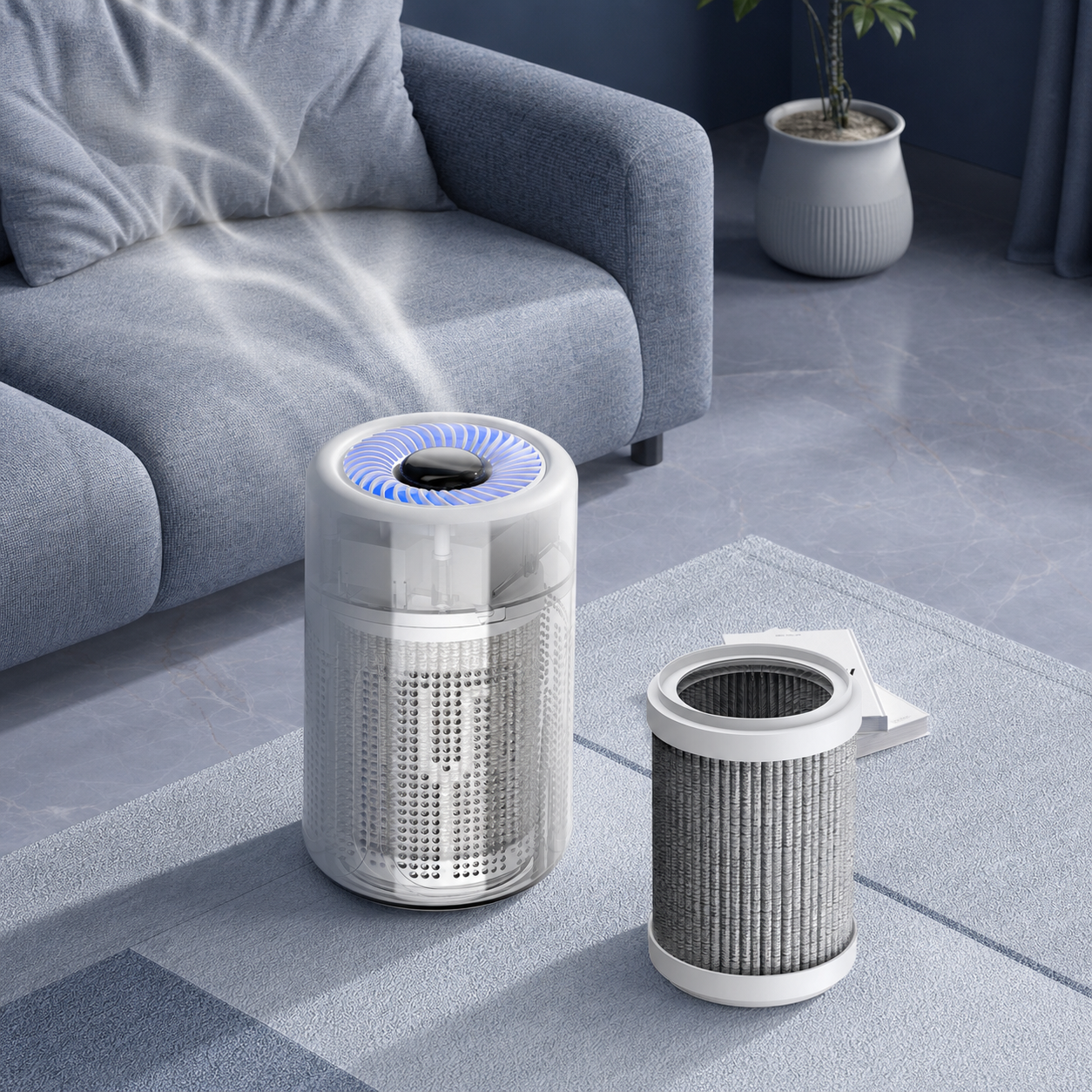 Compact Air Purifier Allergies Pet Hair Dust Quiet Bedroom Home
