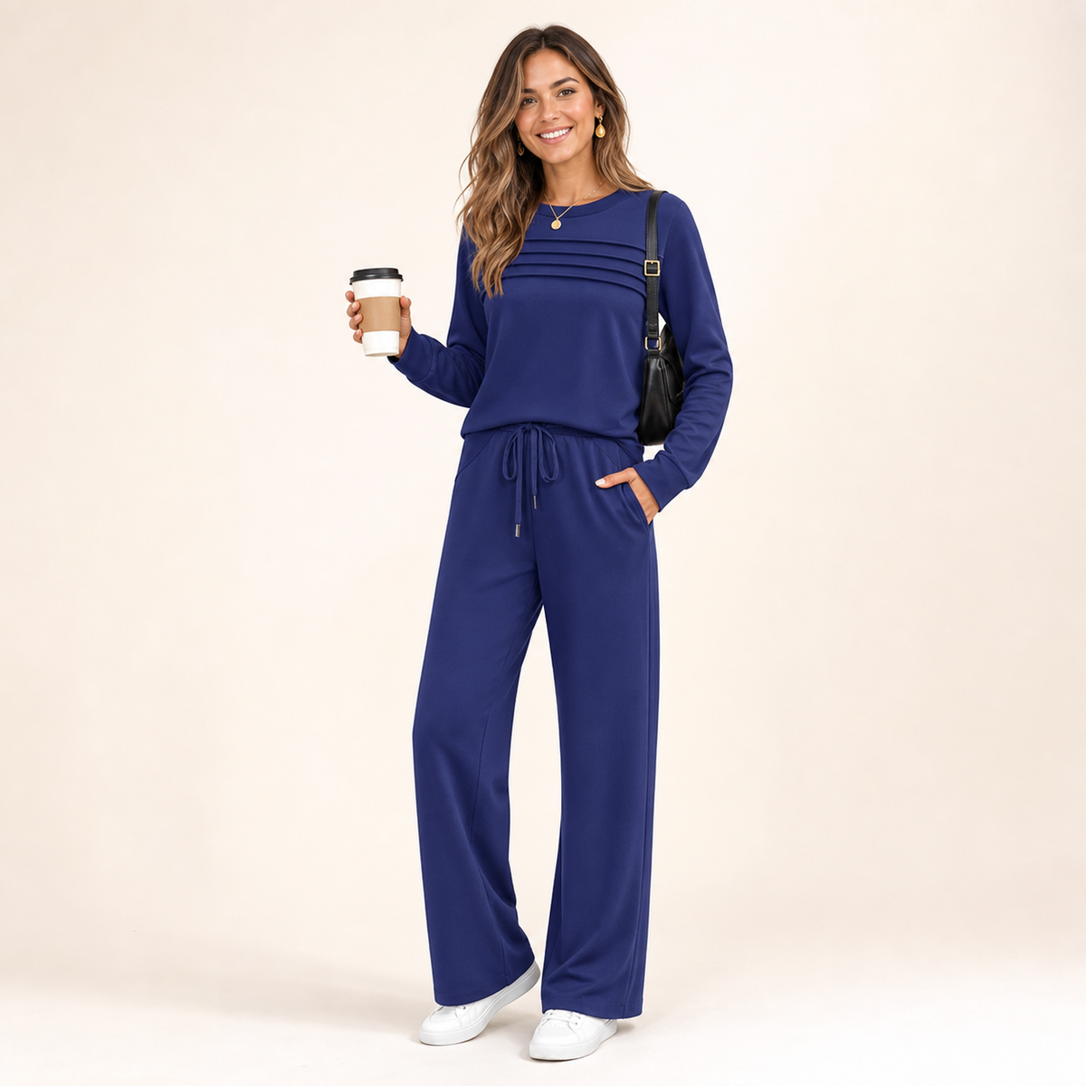 Women's 2 Piece Lounge Set Crew Neck Top Drawstring Pants
