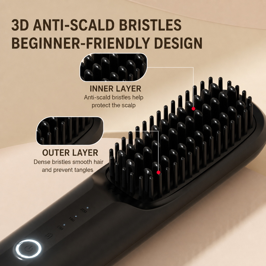Cordless Hair Straightener Brush Portable Negative Ion Ceramic Hot Comb