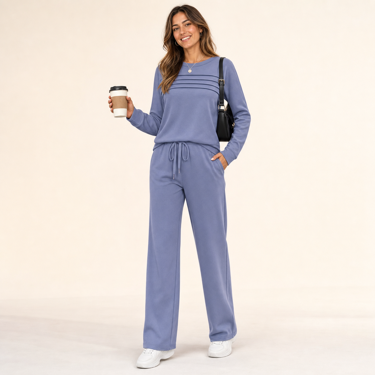 Women's 2 Piece Lounge Set Crew Neck Top Drawstring Pants