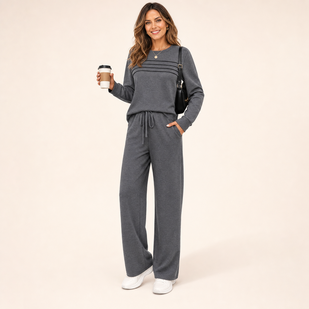 Women's 2 Piece Lounge Set Crew Neck Top Drawstring Pants