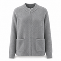 Women's Zip Up Knit Jacket Cozy Round Neck Sweater Pockets