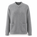 Women's Zip Up Knit Jacket Cozy Round Neck Sweater Pockets