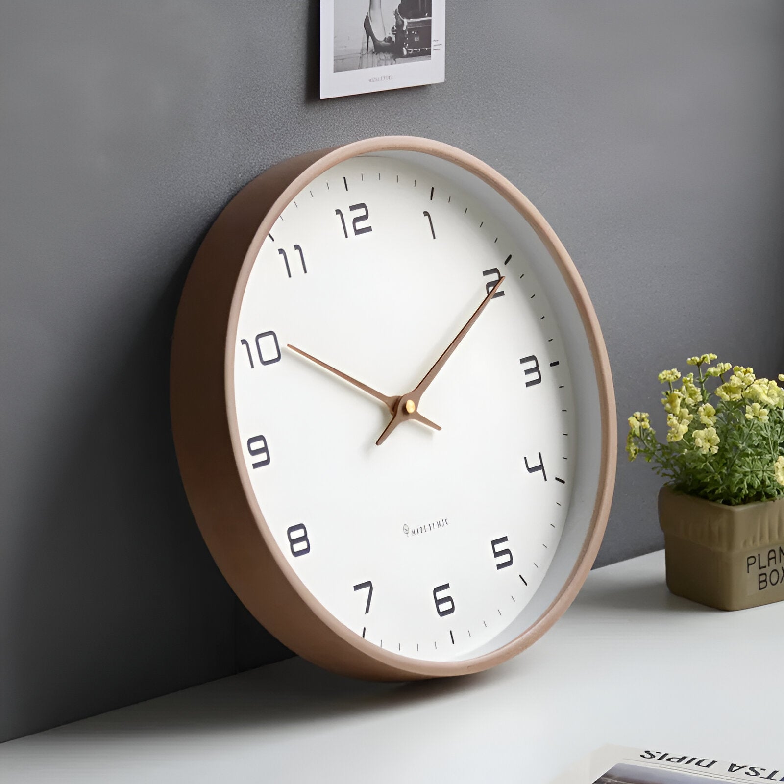 Minimalist Wall Clock Wooden Frame Scandinavian Silent Quartz Home Decor - Image 3