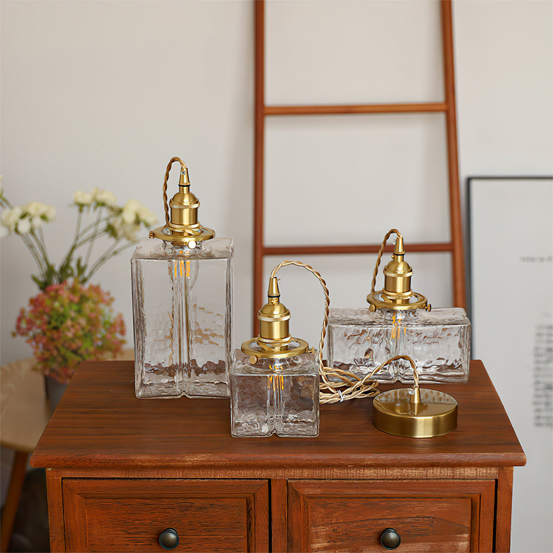 Elara Brass &amp; Glass Pendant Light