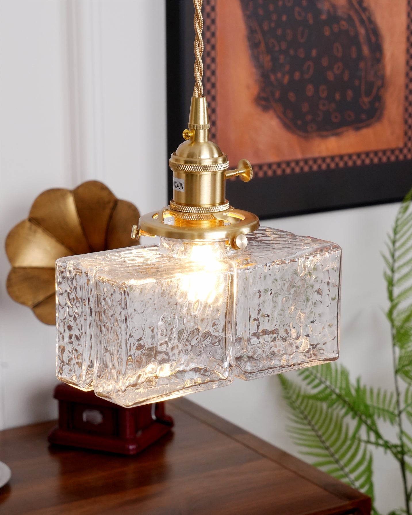 Elara Brass &amp; Glass Pendant Light