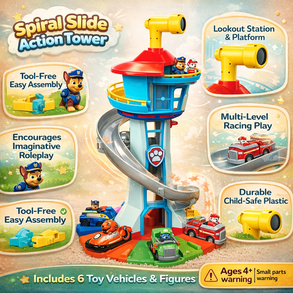 Toy Car Track Set Kids Playset Slide Tower Ramp Vehicles - Image 5