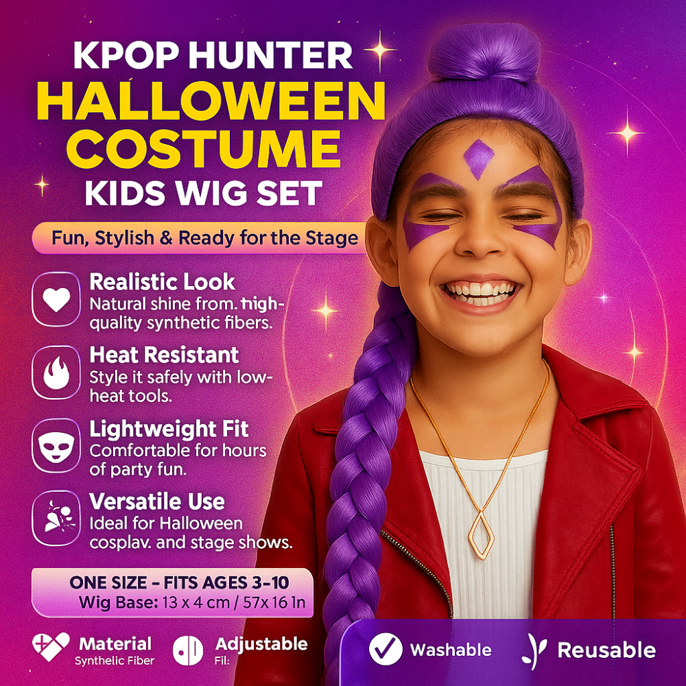 Kpop Hunter Costume Kids Wig Set - Image 4