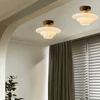 Scandinavian Walnut Wood Glass Flush Mount Ceiling Lamp - Image 2