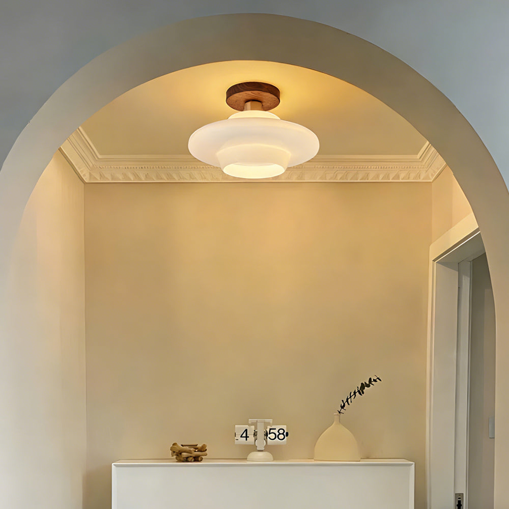Scandinavian Walnut Wood Glass Flush Mount Ceiling Lamp - Image 15
