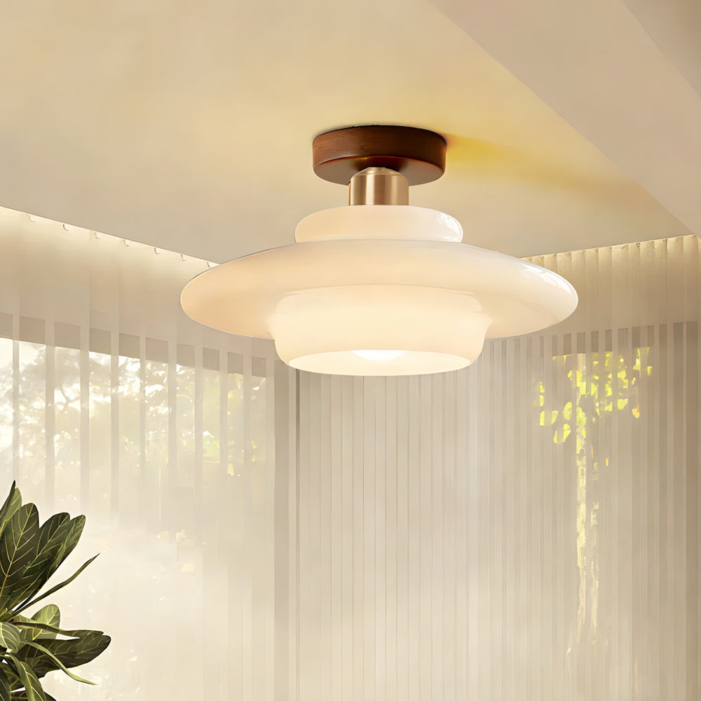 Scandinavian Walnut Wood Glass Flush Mount Ceiling Lamp - Image 14