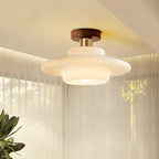 Scandinavian Walnut Wood Glass Flush Mount Ceiling Lamp - Image 14