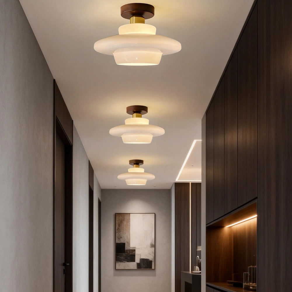 Scandinavian Walnut Wood Glass Flush Mount Ceiling Lamp - Image 16