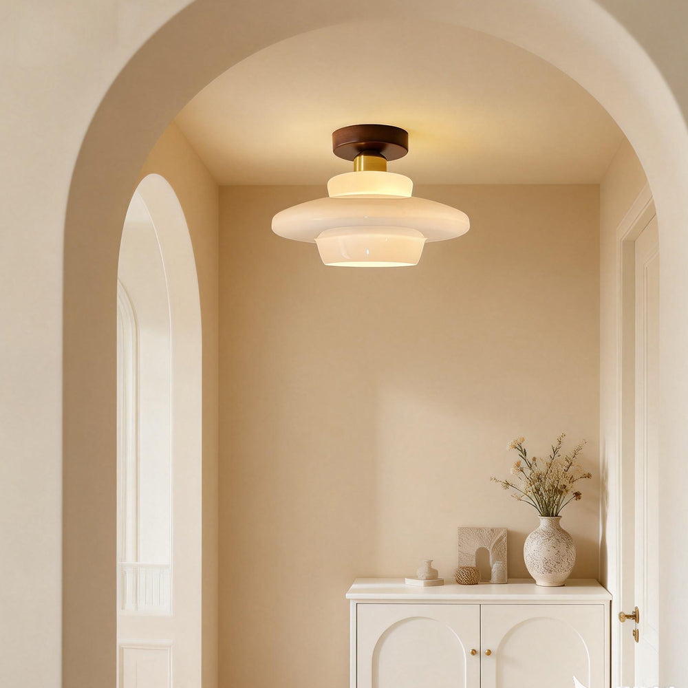 Scandinavian Walnut Wood Glass Flush Mount Ceiling Lamp - Image 17