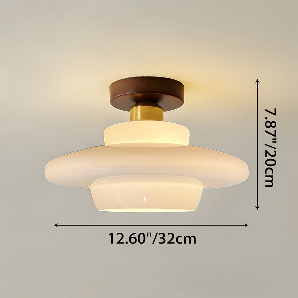 Scandinavian Walnut Wood Glass Flush Mount Ceiling Lamp - Image 13
