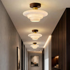 Scandinavian Walnut Wood Glass Flush Mount Ceiling Lamp - Image 3
