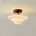 Scandinavian Walnut Wood Glass Flush Mount Ceiling Lamp