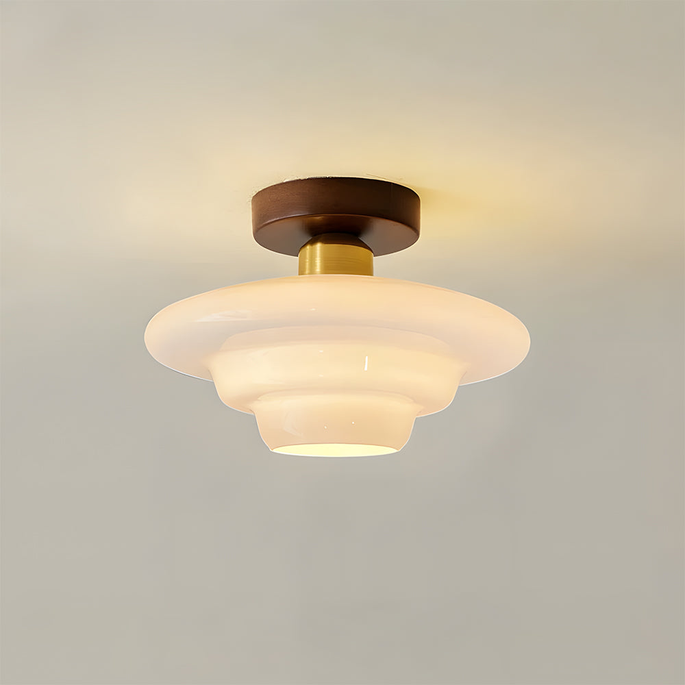Scandinavian Walnut Wood Glass Flush Mount Ceiling Lamp