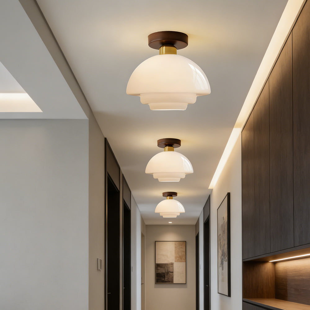 Scandinavian Walnut Wood Glass Flush Mount Ceiling Lamp - Image 9