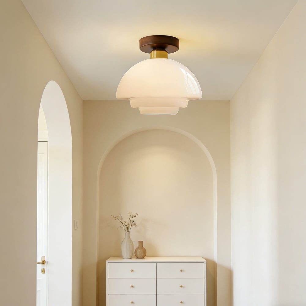 Scandinavian Walnut Wood Glass Flush Mount Ceiling Lamp - Image 10