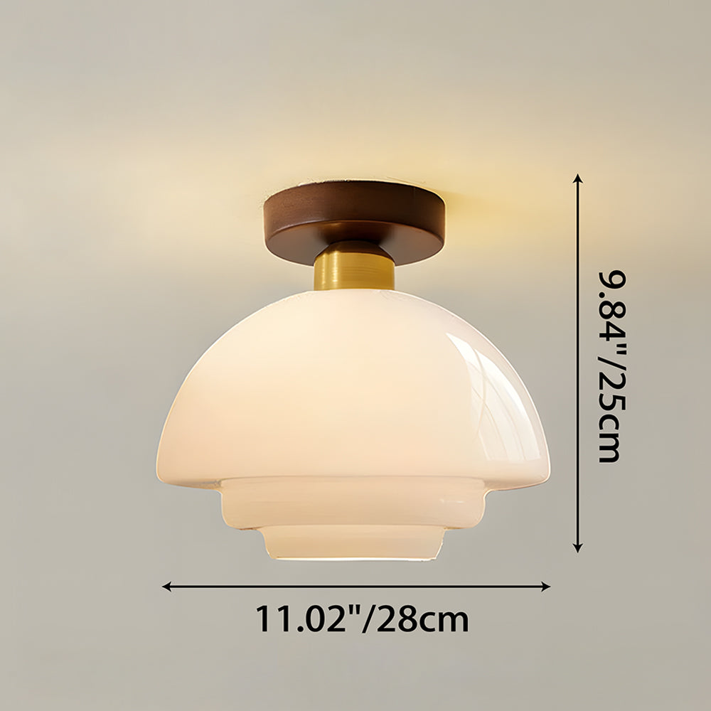 Scandinavian Walnut Wood Glass Flush Mount Ceiling Lamp - Image 11