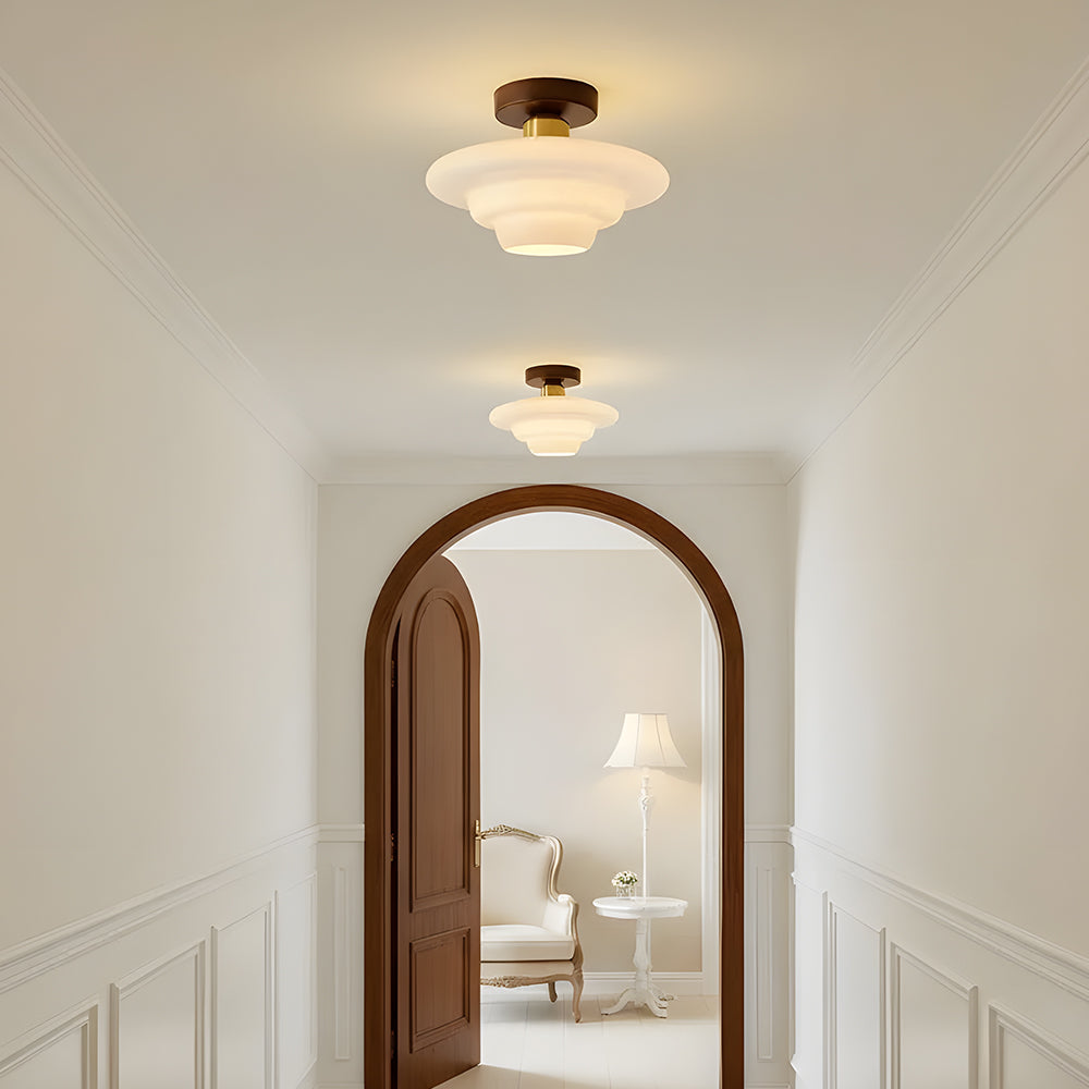 Scandinavian Walnut Wood Glass Flush Mount Ceiling Lamp - Image 5