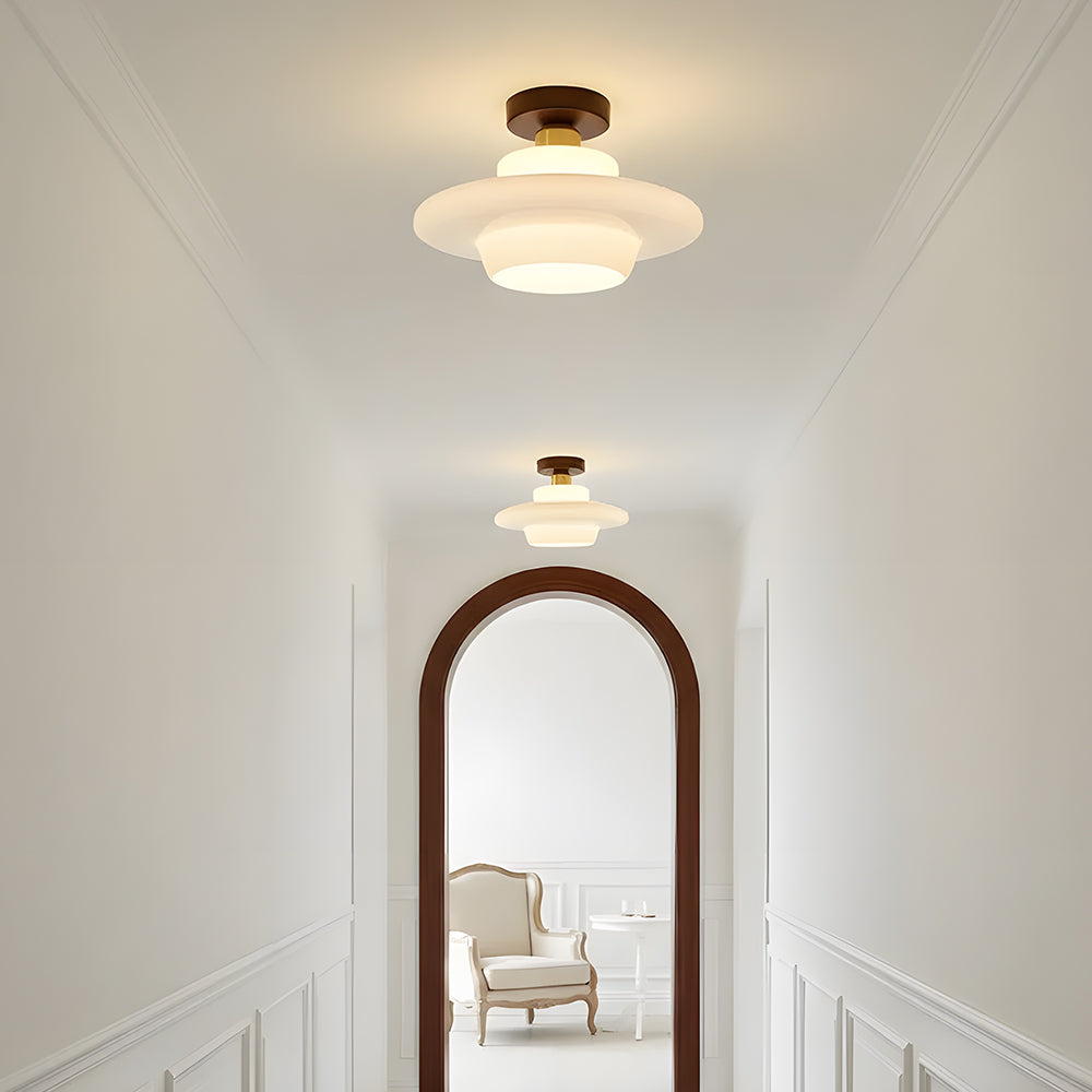 Scandinavian Walnut Wood Glass Flush Mount Ceiling Lamp - Image 18