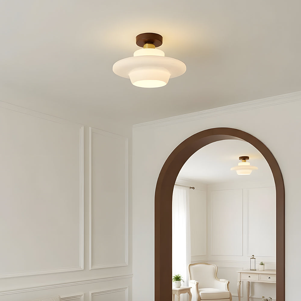 Scandinavian Walnut Wood Glass Flush Mount Ceiling Lamp - Image 19