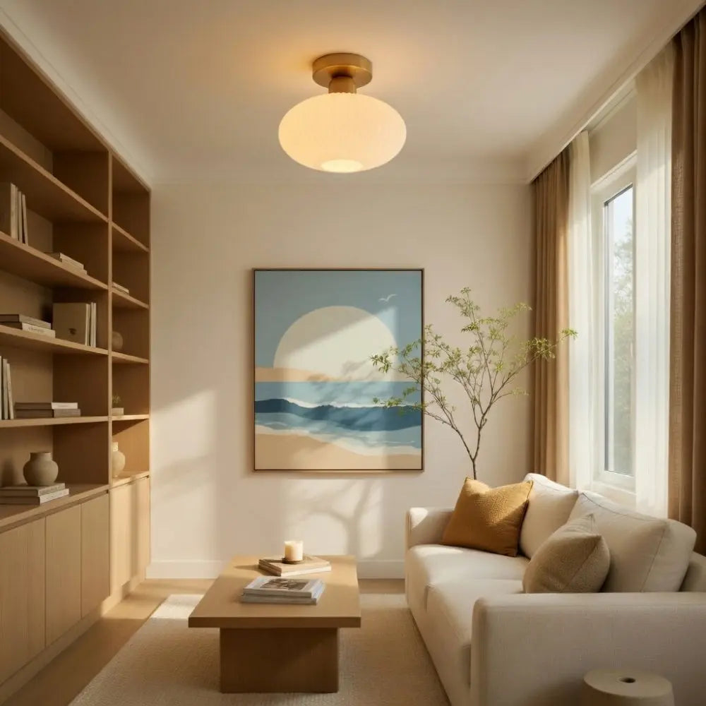 Aureline – LED Ceiling Light Pleated Glass Gold Finish - Image 4