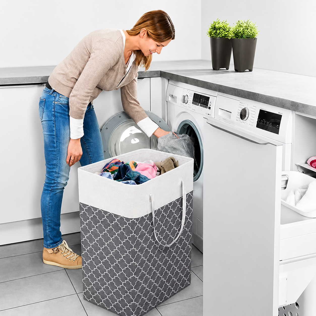 Laundry Hamper 75L Foldable Waterproof Fabric Clothes Basket Handles - Image 2
