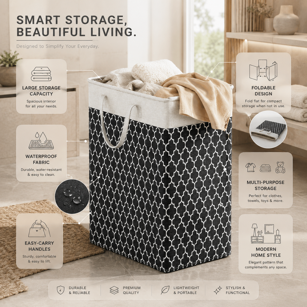 Laundry Hamper 75L Foldable Waterproof Fabric Clothes Basket Handles - Image 3