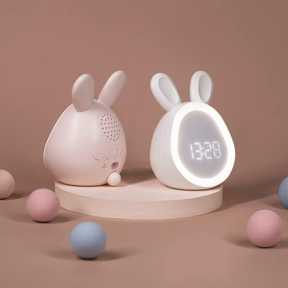 Kids LED Alarm Clock Bunny Shaped Nightlight with Gentle Alarm