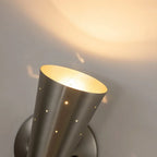 Mid Century Hourglass Metal Wall Sconce Perforated Shades - Image 13
