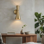 Mid Century Hourglass Metal Wall Sconce Perforated Shades - Image 5