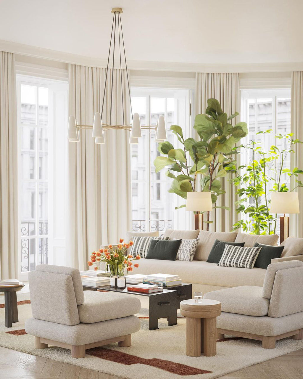 Modern Chandelier Ceiling Light LED Pendant with Clear Glass Shades