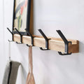 Wall Mounted Coat Rack Entryway Adjustable Dual Hooks Black Wood