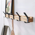 Wall Mounted Coat Rack Entryway Adjustable Dual Hooks Black Wood